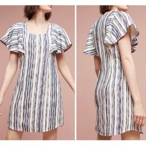 Akemi + Kin Anthropologie Blue White Striped Flutter Sleeve Shift Dress M boho y